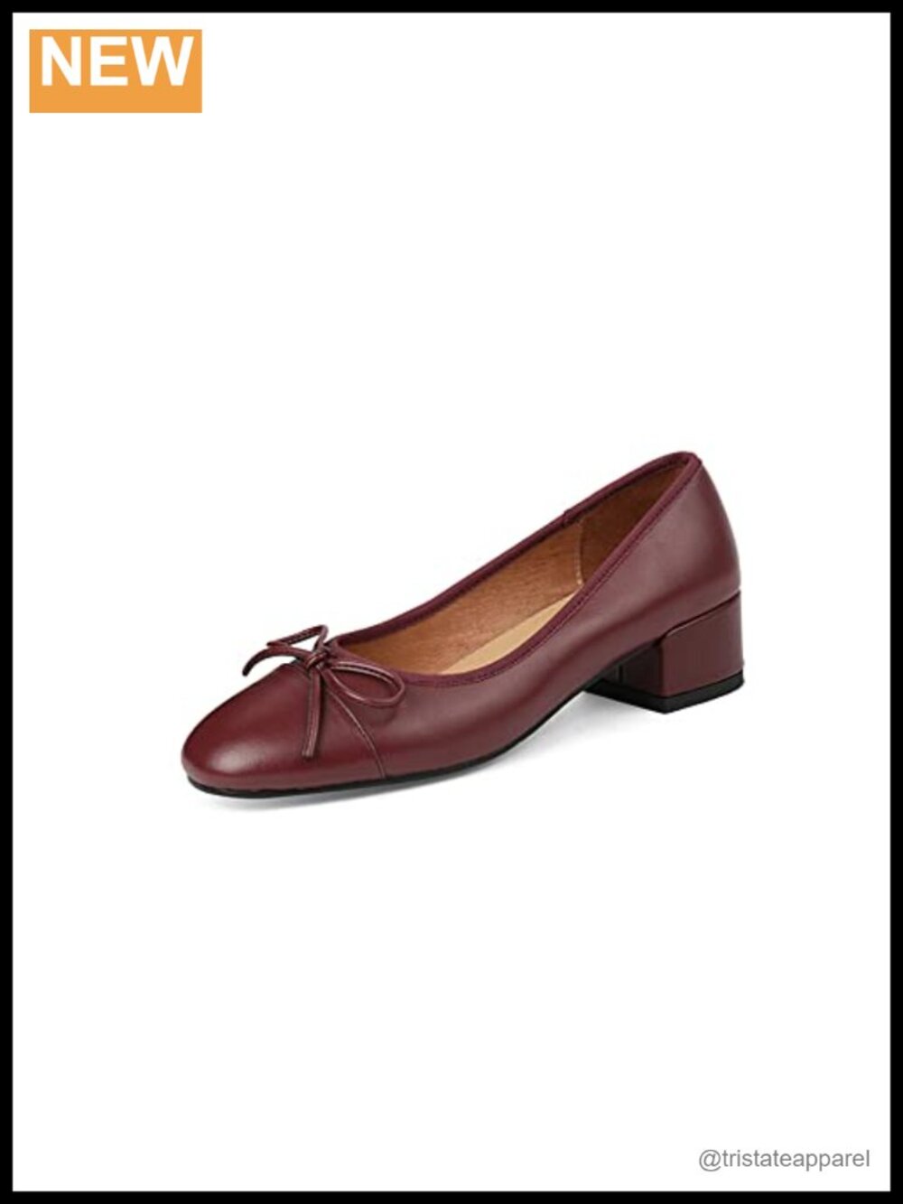 Handmade Genuine Leather Ballet Pumps Block Heel Round Toe Slip On
